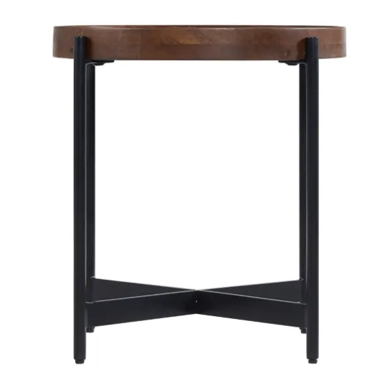 Acacia Wood Round Tray Top Side Table-Kirkland's Home Shop
