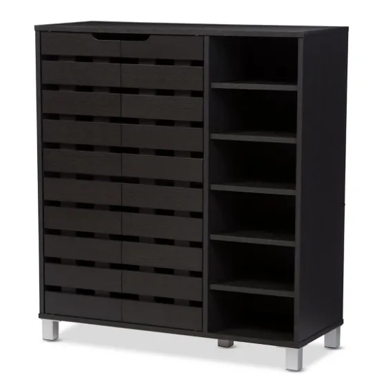 Aldrich Black Slatted Shoe Storage Cabinet-Kirkland's Home Outlet