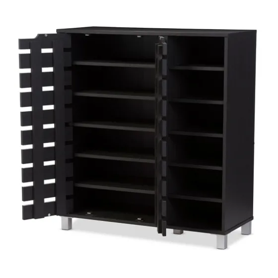 Aldrich Black Slatted Shoe Storage Cabinet-Kirkland's Home Outlet