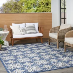 Aloha Blue Geometric Indoor/Outdoor Area Rug, 9X12-Kirkland's Home Cheap