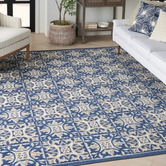 Aloha Blue Geometric Indoor/Outdoor Area Rug, 9X12-Kirkland's Home Cheap