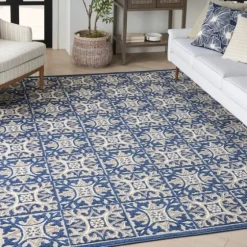 Aloha Blue Geometric Indoor/Outdoor Area Rug, 6X9-Kirkland's Home Store