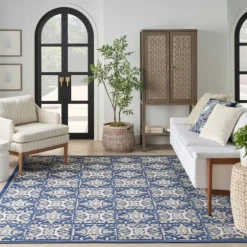 Aloha Blue Geometric Indoor/Outdoor Area Rug, 6X9-Kirkland's Home Store