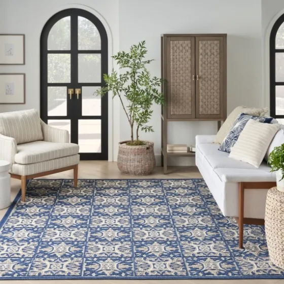Aloha Blue Geometric Indoor/Outdoor Area Rug, 6X9-Kirkland's Home Store