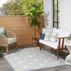 Aloha Blue Medallion Indoor/Outdoor Area Rug, 5X7-Kirkland's Home Clearance