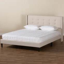 Amala Beige Button Tufted Queen Bed Frame-Kirkland's Home New
