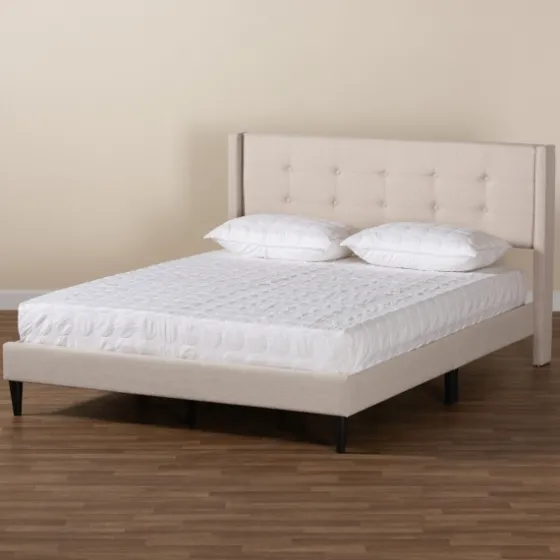 Amala Beige Button Tufted Queen Bed Frame-Kirkland's Home New