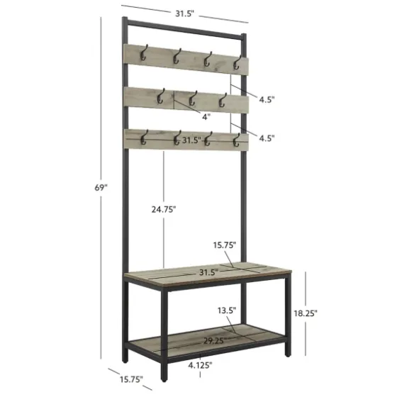 And Black Wood Bench Hall Tree-Kirkland's Home Shop