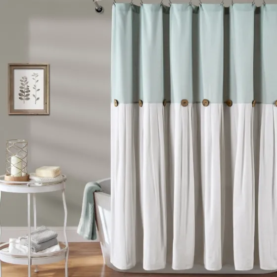 And White Button Accent Linen Shower Curtain-Kirkland's Home New