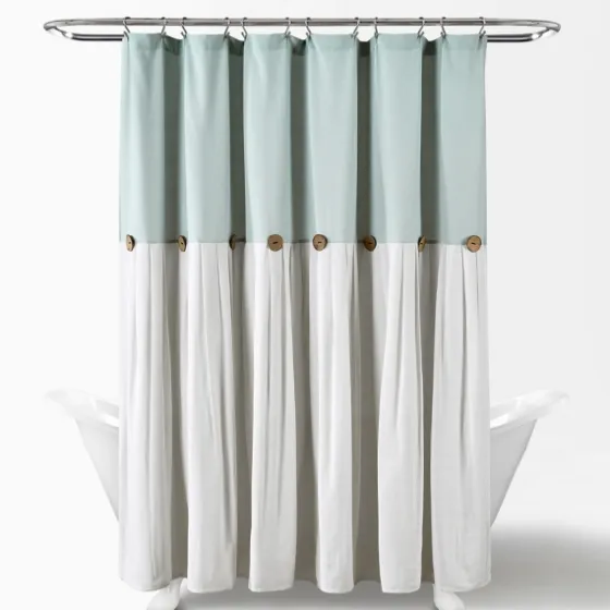 And White Button Accent Linen Shower Curtain-Kirkland's Home New