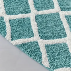 Aqua Geometric Pattern Reversible Bath Mat, 34 In-Kirkland's Home Sale