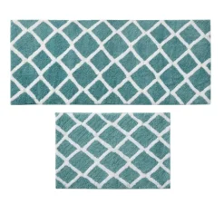 Aqua Geometric Pattern Reversible Bath Mat, 34 In-Kirkland's Home Sale