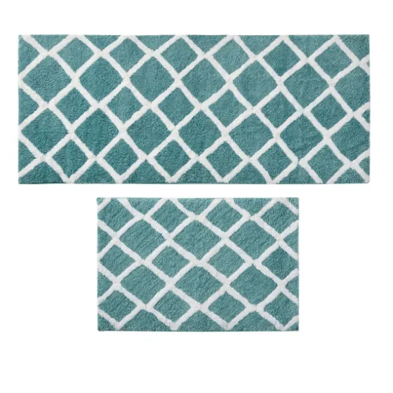 Aqua Geometric Pattern Reversible Bath Mat, 34 In-Kirkland's Home Sale