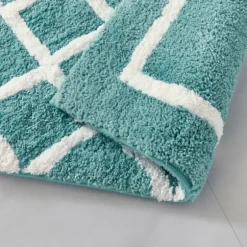Aqua Geometric Pattern Reversible Bath Mat, 60 In-Kirkland's Home Sale