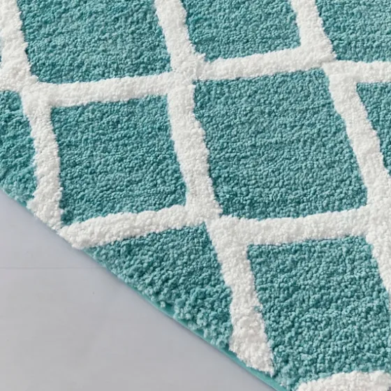 Aqua Geometric Pattern Reversible Bath Mat, 60 In-Kirkland's Home Sale