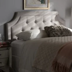 Beige Button Tufted Scalloped Queen Headboard-Kirkland's Home Discount