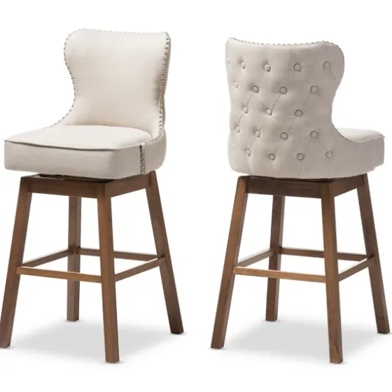 Beige Button Tufted Swivel Bar Stools, Set Of 2-Kirkland's Home Flash Sale