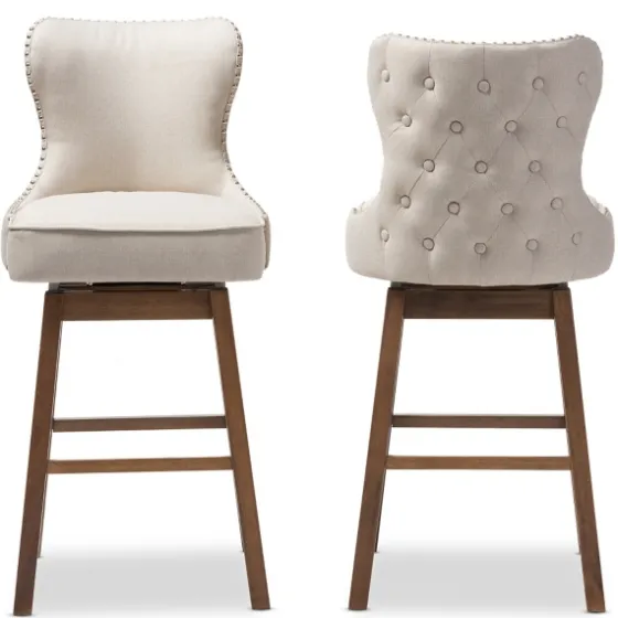 Beige Button Tufted Swivel Bar Stools, Set Of 2-Kirkland's Home Flash Sale