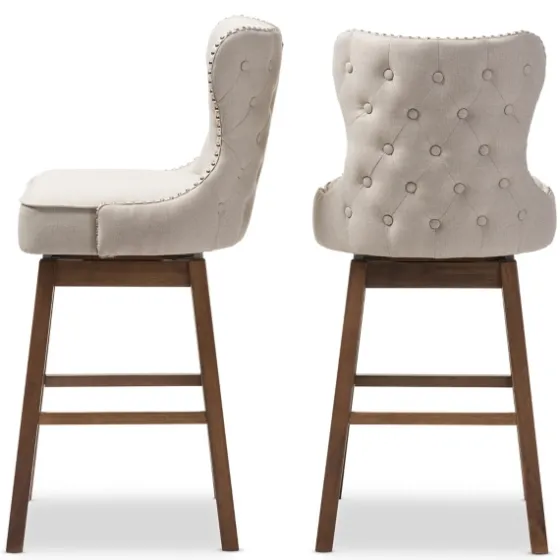 Beige Button Tufted Swivel Bar Stools, Set Of 2-Kirkland's Home Flash Sale