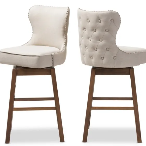 Beige Button Tufted Swivel Bar Stools, Set Of 2-Kirkland's Home Flash Sale
