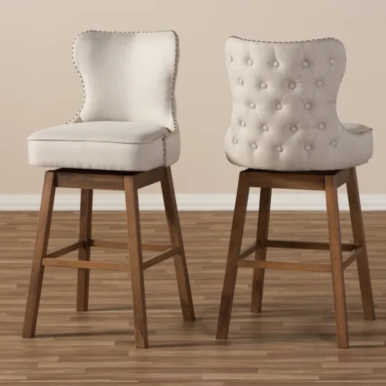 Beige Button Tufted Swivel Bar Stools, Set Of 2-Kirkland's Home Flash Sale