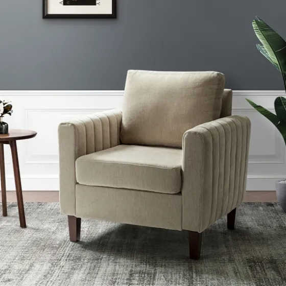 Beige Velvet Channel Stitch Accent Chair-Kirkland's Home Best Sale