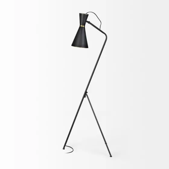 Black And Gold Lined Metal Tripod Floor Lamp-Kirkland's Home Outlet