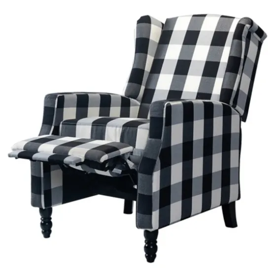 Black And White Buffalo Check Wingback Recliner-Kirkland's Home Sale