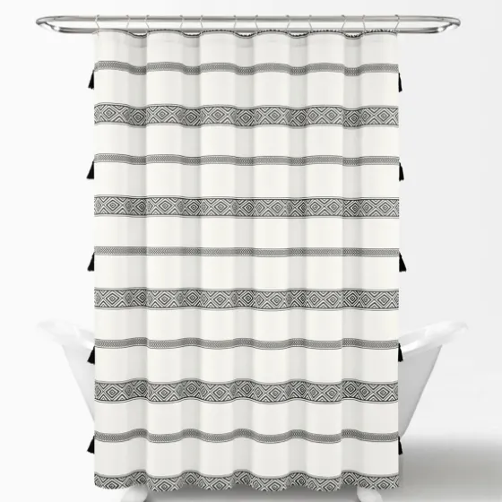 Black And White Striped Boho Shower Curtain-Kirkland's Home Online