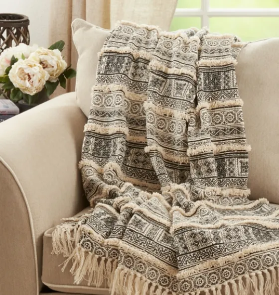 Black Beige Block Print Throw Blanket-Kirkland's Home Online