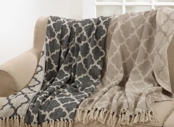 Black Beige Fringe Geometric Throw Blanket-Kirkland's Home Fashion
