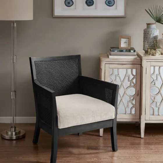 Black Cane Cushioned Accent Chair-Kirkland's Home Cheap