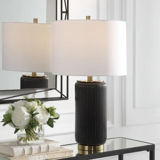 Black Ceramic Ribbed Table Lamp-Kirkland's Home Sale