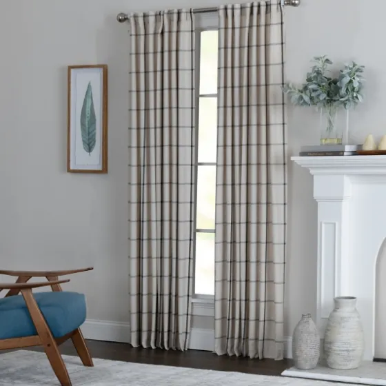Black Checkered Single Curtain Panel, 84 In.-Kirkland's Home Best