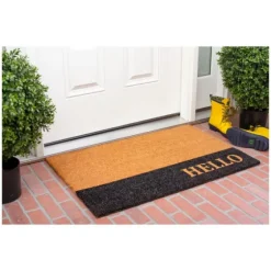 Black Hello Bold Stripe Coir Doormat, 30 In.-Kirkland's Home Hot