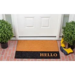 Black Hello Bold Stripe Coir Doormat, 30 In.-Kirkland's Home Hot
