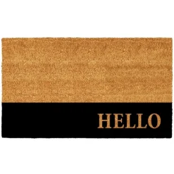 Black Hello Bold Stripe Coir Doormat, 24 In.-Kirkland's Home Discount
