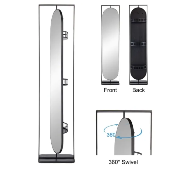 Black Iron Swivel Floor Mirror With Shelves-Kirkland's Home Fashion