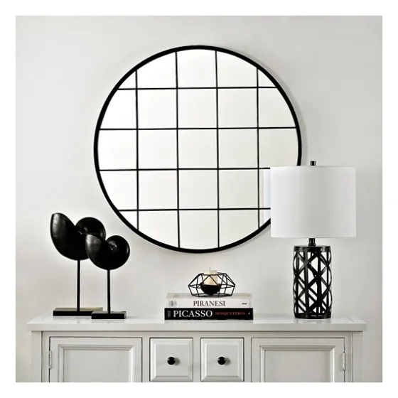 Black Metal Grid Frame Round Wall Mirror-Kirkland's Home Sale