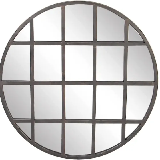 Black Metal Grid Overlay Round Mirror-Kirkland's Home Online