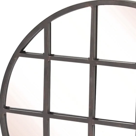 Black Metal Grid Overlay Round Mirror-Kirkland's Home Online