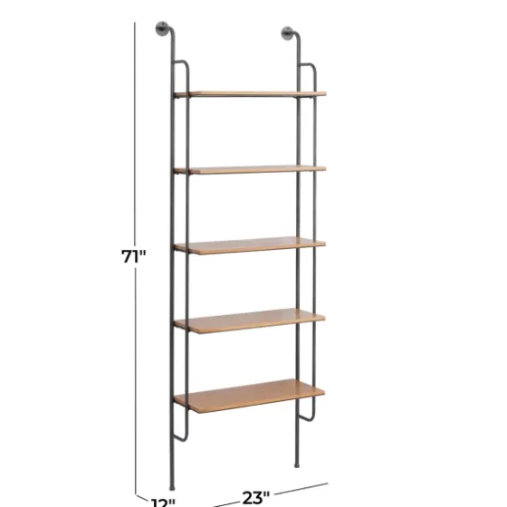 Black Metal Pipe Frame Brown Wood Wall Shelf-Kirkland's Home Flash Sale