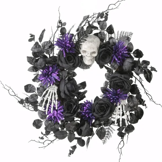 Black Purple Leaves Skull Hands Halloween Wreath-Kirkland's Home Best