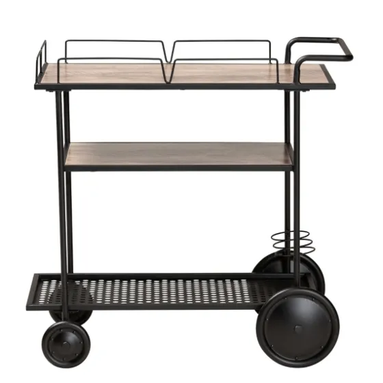 Black 3-Tier Industrial Bar Cart-Kirkland's Home Cheap