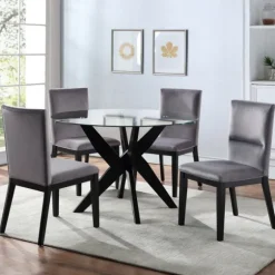 Black Wood Table And Gray Chair 5-Pc. Dining Set-Kirkland's Home Store