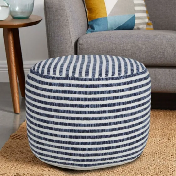 Blue & White Stripe Organic Cotton Pouf-Kirkland's Home Clearance