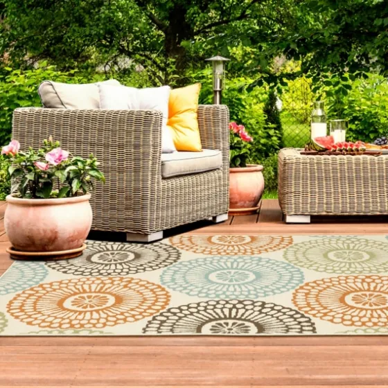 Blue And Orange Circles Outdoor Area Rug, 6X9-Kirkland's Home Best