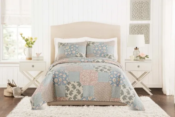 Blue And Rose Patchwork King 3-Pc. Quilt Set-Kirkland's Home Clearance