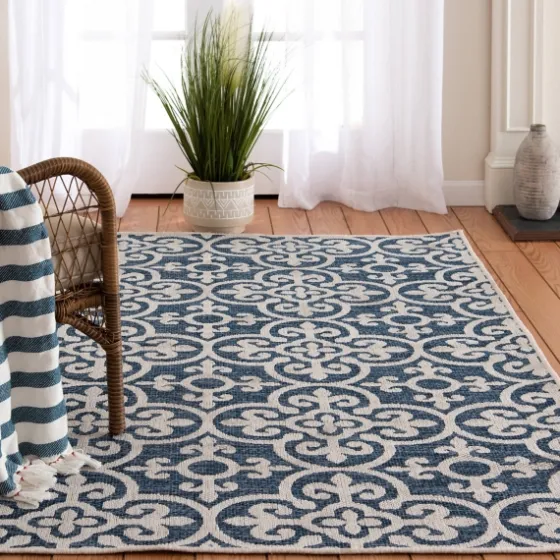 Blue Auckland Tile Outdoor Area Rug, 7X9-Kirkland's Home Clearance