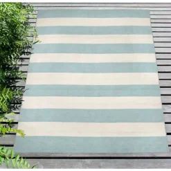 Blue Cabana Stripe Indoor/Outdoor Area Rug, 8X11-Kirkland's Home Best